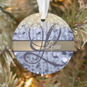 Dazzling Glittery Blue Beads Monogram            Ornament