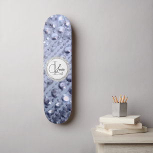 Dazzling Glittery Blue Beads Monogram Skateboard