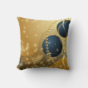 Dazzling Golden & Blue Christmas Cushion