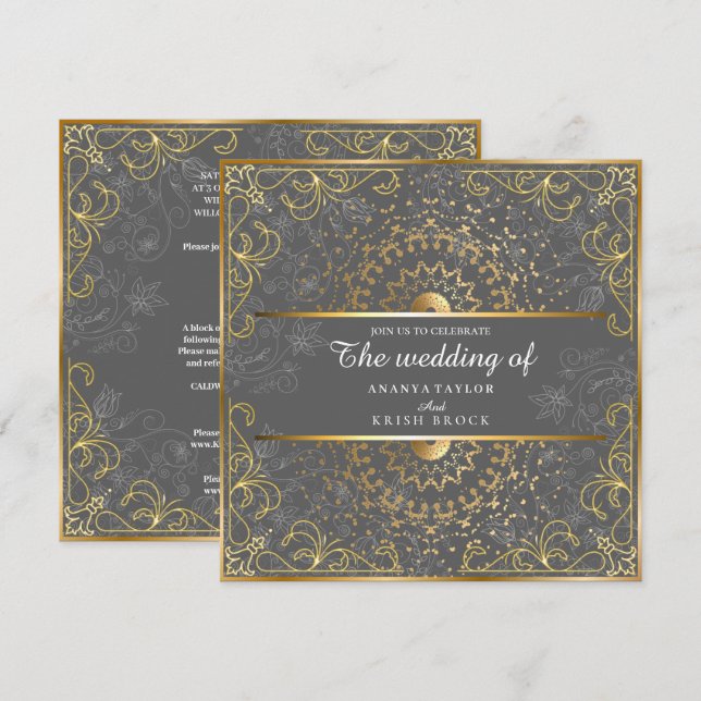 Dazzling Grey and Gold Wedding Invitation (Front/Back)