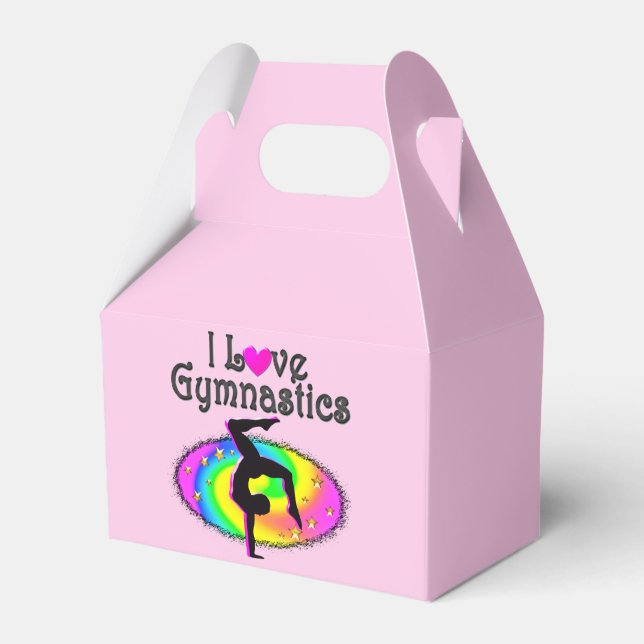 DAZZLING I LOVE GYMNASTICS PARTY FAVOR BOXES (Front Side)