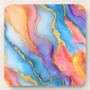 Dazzling Marble in Blues, Pinks, and Oranges Coaster