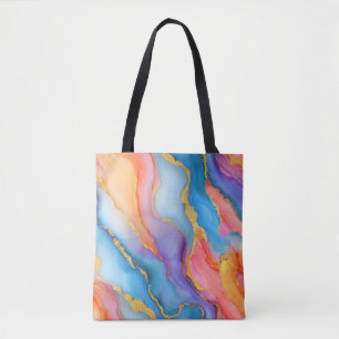 Dazzling Marble in Blues, Pinks, and Oranges Tote Bag