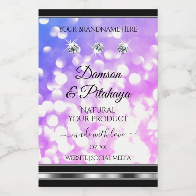 Dazzling Pink Blue Glitter Product Labels Diamonds (Single Label)
