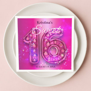 Dazzling Pink Gemstone Numbers Sweet 16 Napkin