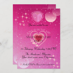 Dazzling Pink Heart Valentine's Day Party Invitation