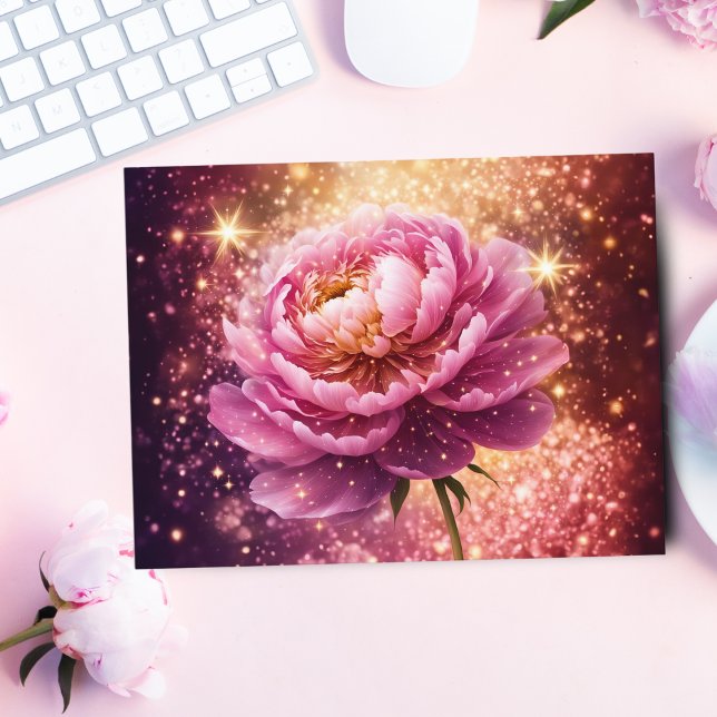 Dazzling Pink Pink Sparkles  Postcard (Share love with a dazzling Pink Peony card, sparkling with glitter bokeh.)