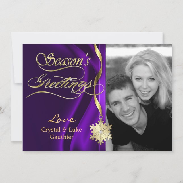 Dazzling Purple Sparkle Snowflake Holiday Card (Front)