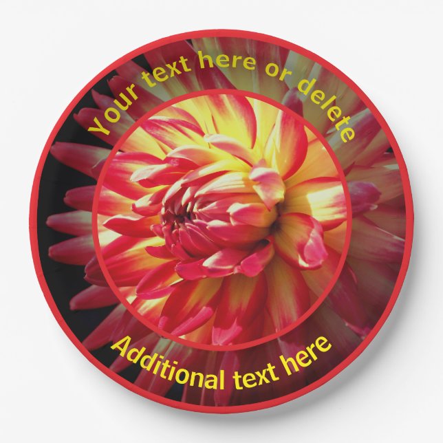 Dazzling Red Dahlia Flower Personalised Party Paper Plate (Front)