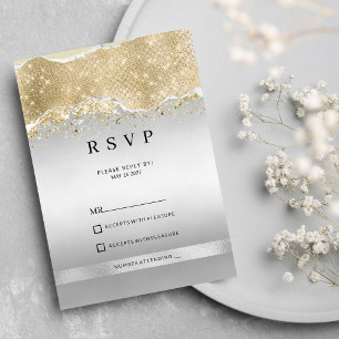 Dazzling silver and gold sparkle glitter RSVP  Invitation