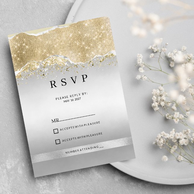 Dazzling silver and gold sparkle glitter RSVP  Invitation (Dazzling silver and gold sparkle glitter RSVP)