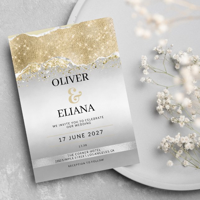 Dazzling silver and gold sparkle glitter Wedding Invitation (Dazzling silver and gold sparkle glitter Wedding)