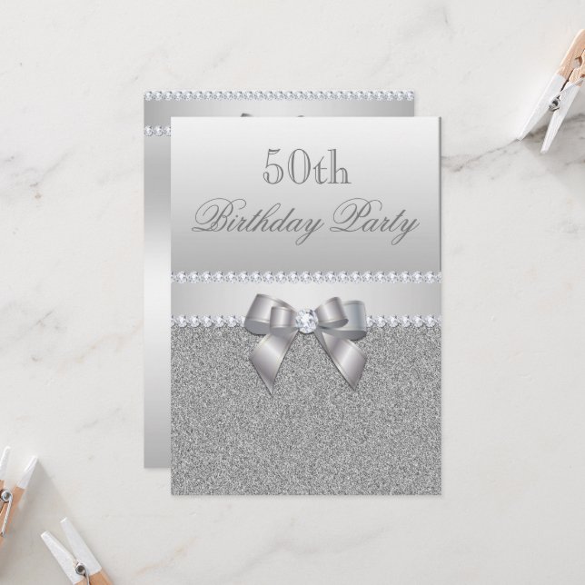 Dazzling Silver Birthday Party Invitation (Front/Back In Situ)