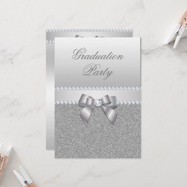 Dazzling Silver Graduation Party Invitation (Front/Back In Situ)