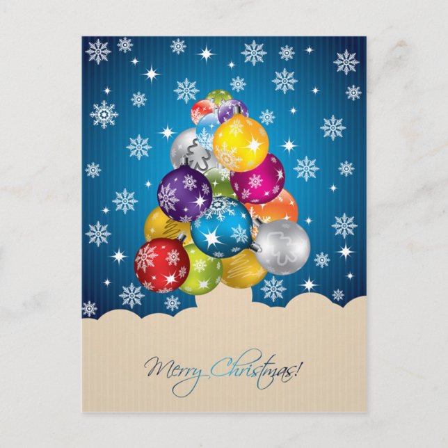 Dazzling Snowfall on Multi Coloured Christmas Ball Holiday Postcard (Front)