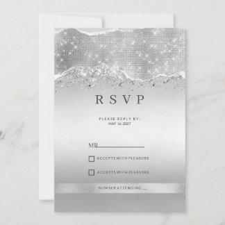 Dazzling sparkle silver glitter RSVP Invitation
