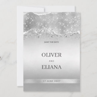 Dazzling sparkle silver glitter Save the Date Invitation