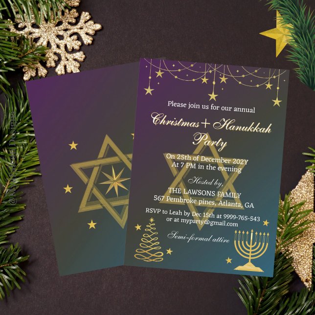 Dazzling Stars Christmas-Hanukkah Party Invitation (Creator Uploaded)