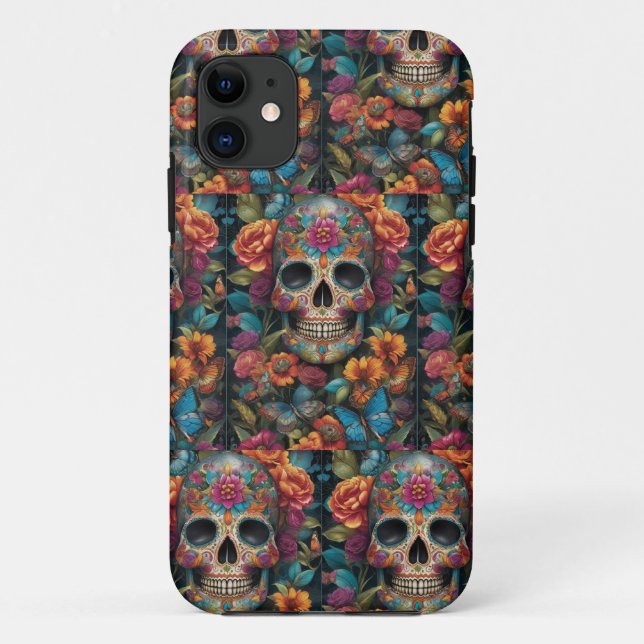 Dazzling Sugar Skull Art: Day of the Dead Delight Case-Mate iPhone Case (Back)