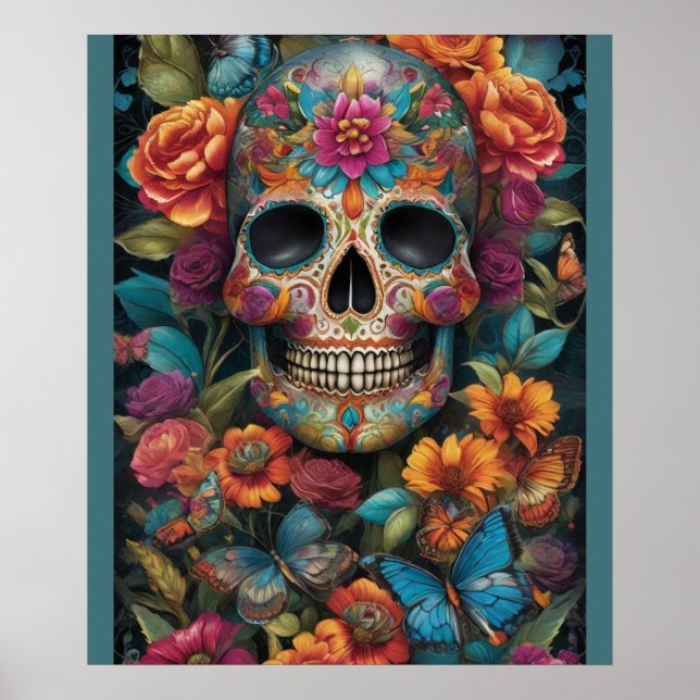 Dazzling Sugar Skull Art: Day of the Dead Delight Poster (Front)