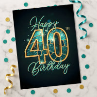 Dazzling Teal and Gold Bejeweled 40th Birthday