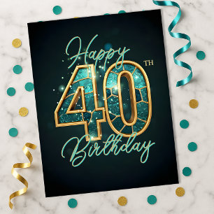 Dazzling Teal and Gold Bejeweled 40th Birthday Postcard