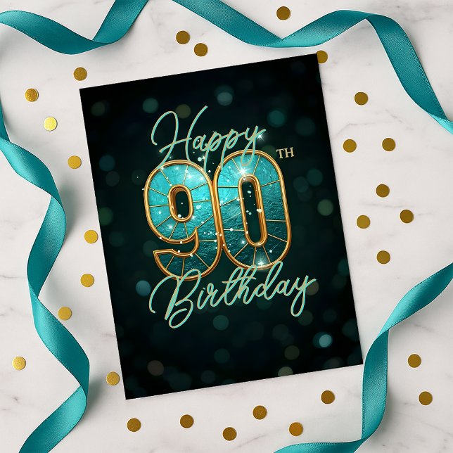 Dazzling Teal Gold 90th Birthday Milestone Postcard (Creator Uploaded)