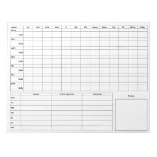 DBT Standard Diary Card Front - Back  - Blank Notepad