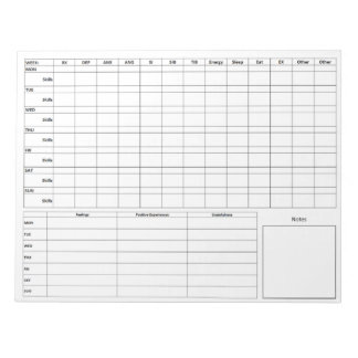 DBT Standard Diary Card Front - Back - Blank Notepad