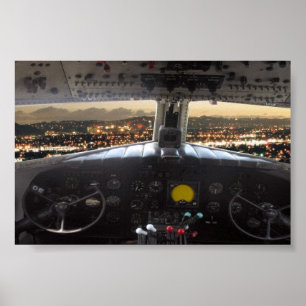 DC3 Cockpit Night View Poster