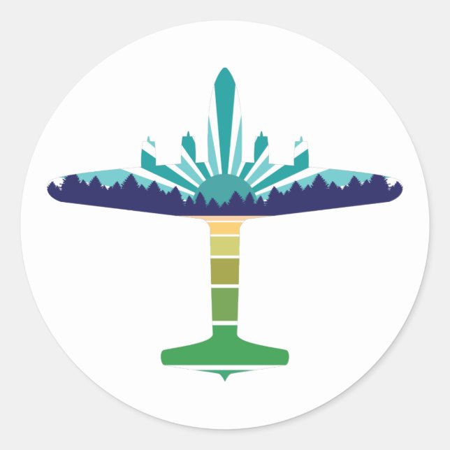 dc 6 airliner sunset classic round sticker (Front)