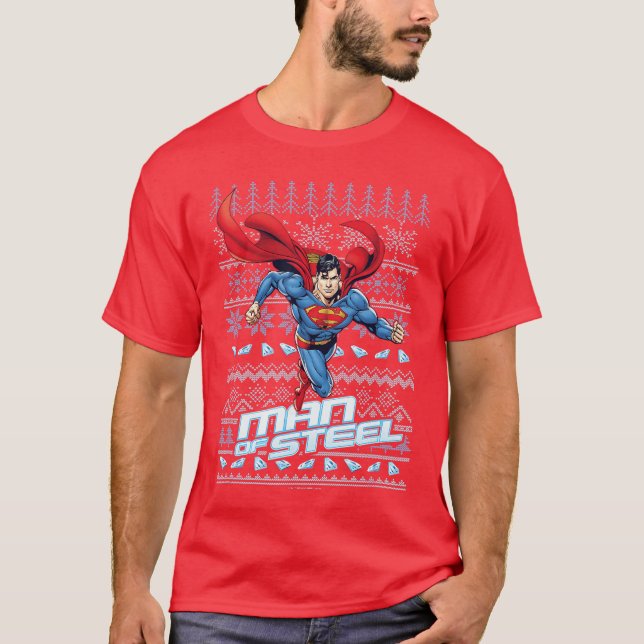 DC Comics Superman Christmas Man of Steel Strong P T-Shirt (Front)