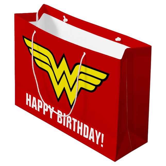 DC Comics | Wonder Woman Logo | Happy Birthday Large Gift Bag (Front Angled)