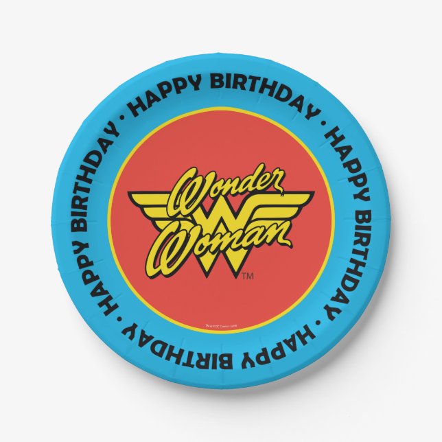 DC Comics | Wonder Woman Logo | Happy Birthday Paper Plate (Front)