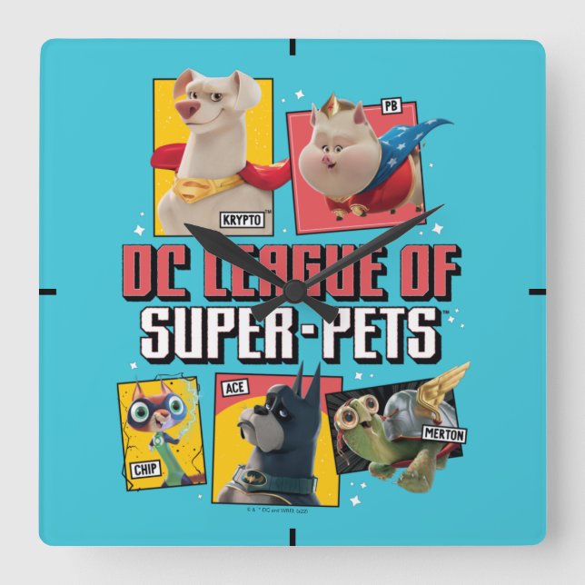 DC League of Super-Pets Character Panels Square Wall Clock (Front)
