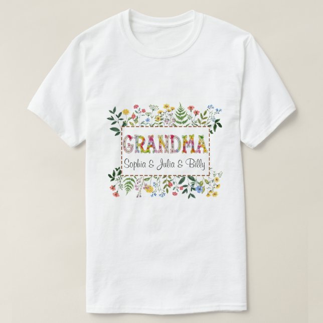 DC Personalised Grandma Wildflowers T-Shirt (Design Front)