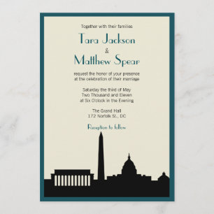 DC Skyline Wedding Invitation - Teal / Ivory