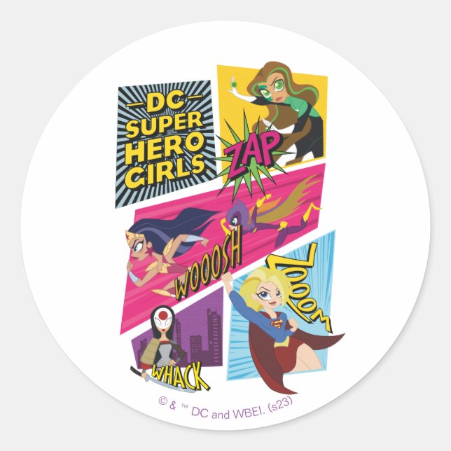 DC Super Hero Girls Action Panels Classic Round Sticker (Front)