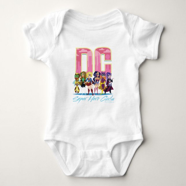 DC Super Hero Girls Lineup Baby Bodysuit (Front)