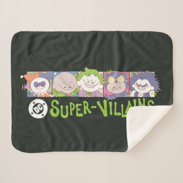 DC Super-Villains Cartoon Lineup Sherpa Blanket (Front (Horizontal))