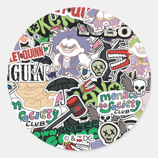 DC Super-Villains Cartoon Pattern Classic Round Sticker (Front)