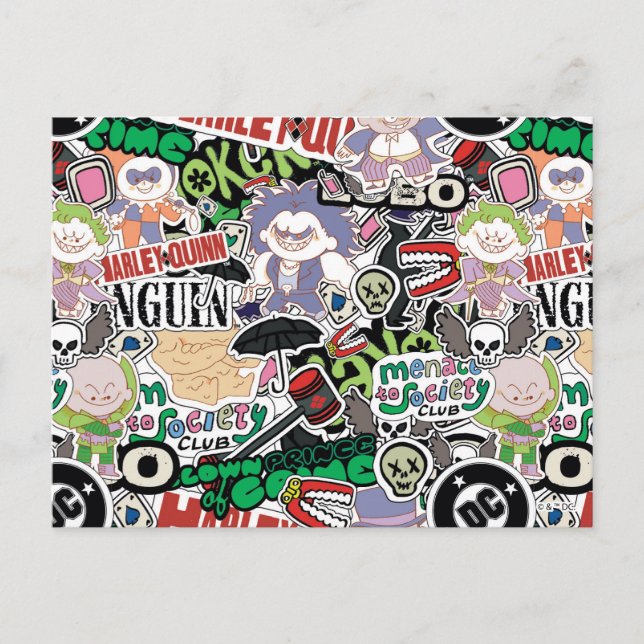 DC Super-Villains Cartoon Pattern Postcard (Front)