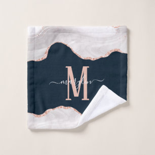 DC WHITE & ROSE GOLD BLACK FOGRA AGATE MONOGRAM WASH CLOTH