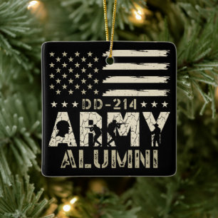 DD-214 Army Alumni Military US Flag Veteran Ceramic Ornament