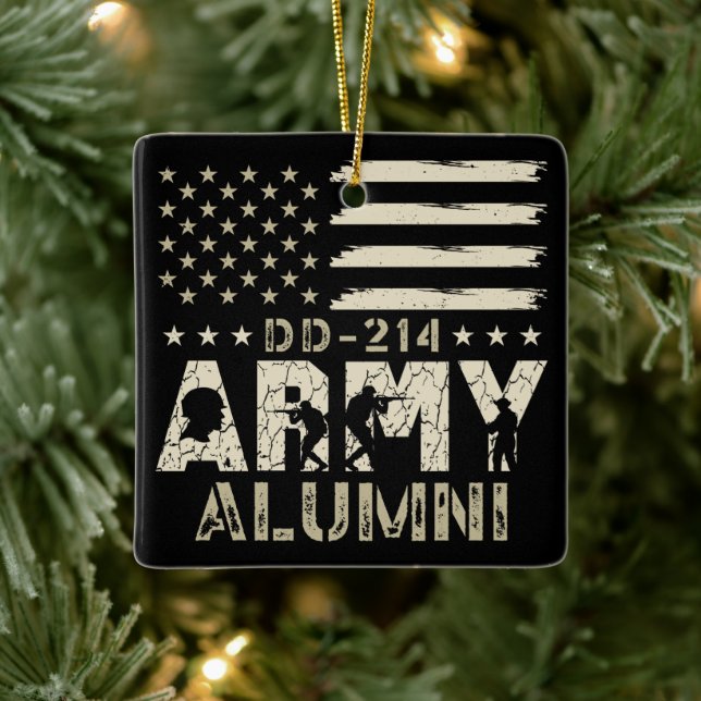 DD-214 Army Alumni Military US Flag Veteran Ceramic Ornament (Tree)
