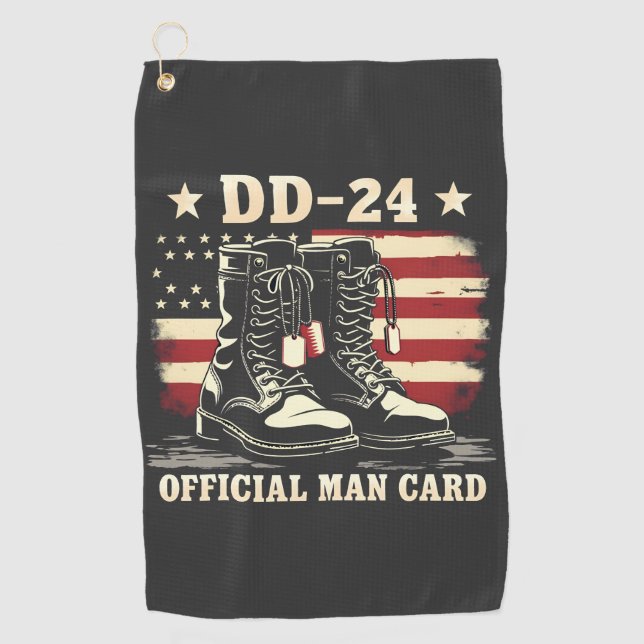 DD 24 Official Man Card American Veteran Day Flag Golf Towel (Front)