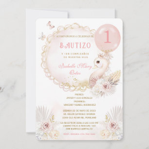 de Bautizo Y Primer Añito Cisne Invitation