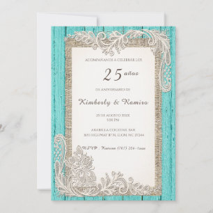De Boda 25 Aniversario con encaj vintage Invitation