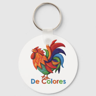 De Colores Rooster Gallo Button Keychain