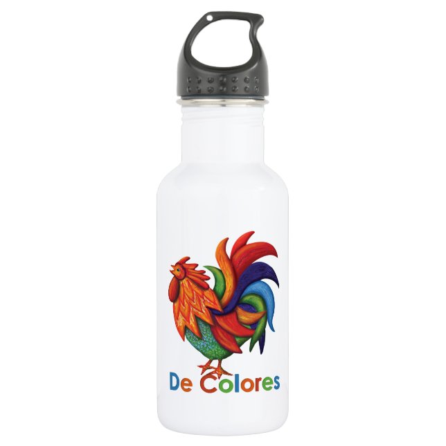 De Colores Rooster Gallo Water Bottle (18 oz) (Front)